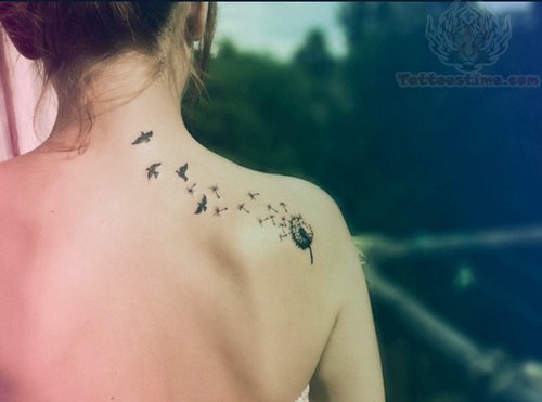 Dandelion And Birds Tatoo On Upperback