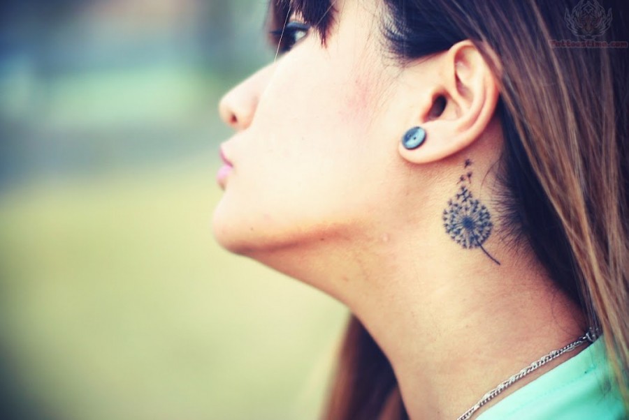 Dandelion Tattoo On Girl Neck