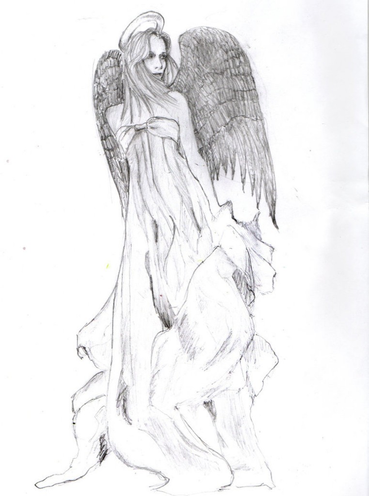 Angel with Dark Wings Tattoos Design