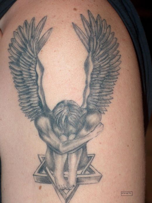 Cool Sad Angel Tattoo Design