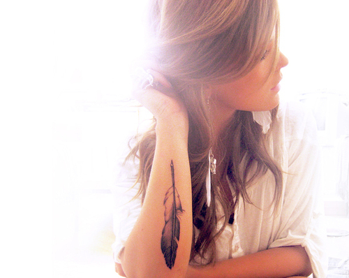 Cute Feather Tattoo for Girl