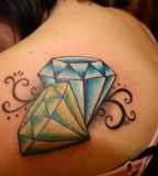 Green and Light Blue Diamond Girls Tattoo Design on Back