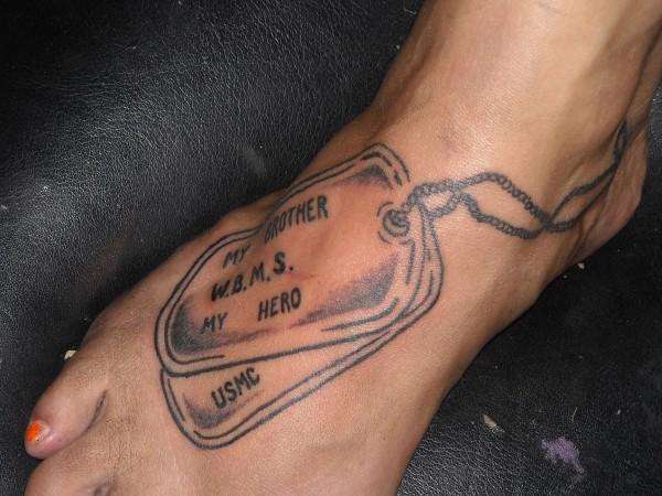 Right Plantar Dog Tag Tattoo