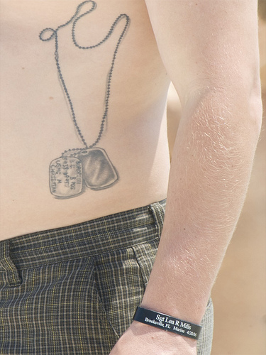 Left Abdomen Dog Tag Tattoos Designs