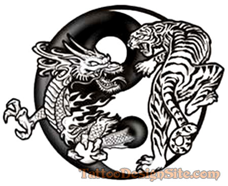 Beautiful Yin and Yang Dragon Tiger Tattoo