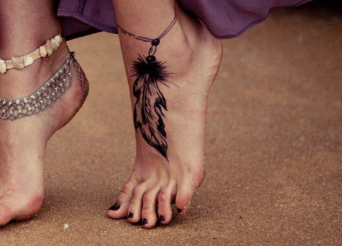 Cute Dreamcatcher Tattoo on Foot for Girls