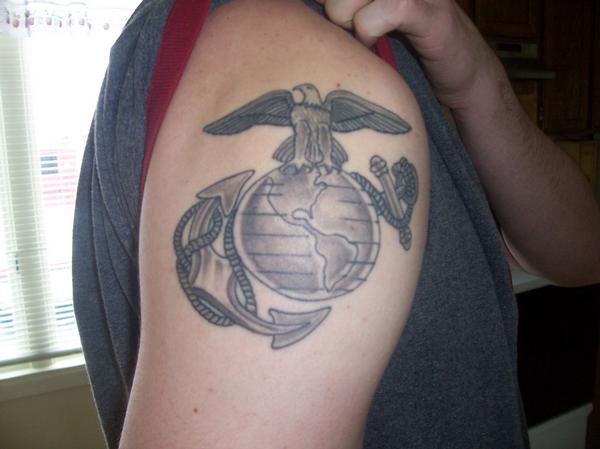 Eagle Globe And Anchor Right Shoulder Tattoo