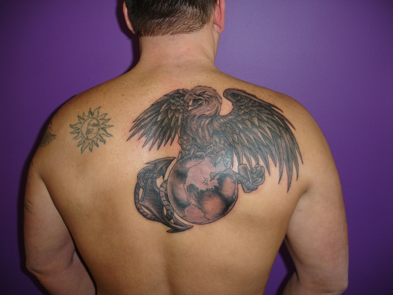 Awesome Eagle Globe And Anchor Tattoo on Back