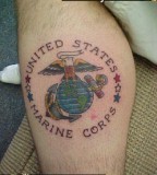 Eagle Globe And Anchor Military Corps Tattoo On Calf