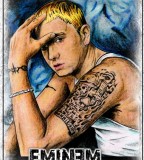 Eminem Portrait Showng His Left Arm Tattoos