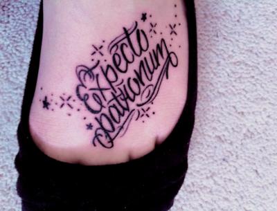 Beautiful Magically Sparkling Harry Potter Spell Expecto Patronum Tattoo for Girls