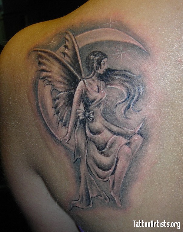 Fairy in the Moon Girls Tattoo Design Picture