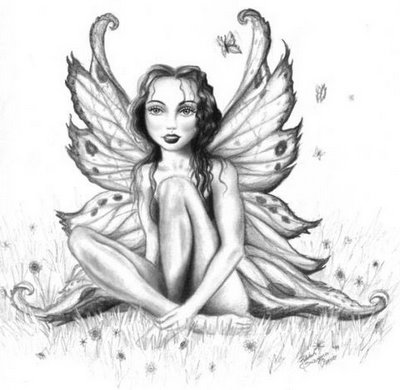 Flower and Fairy Themed Tattoo Design Sketch
