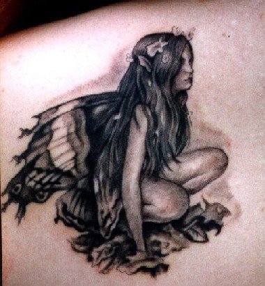 Black and White Fairy Shaped Tattoo Design
