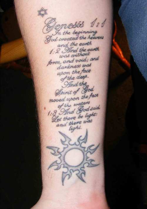 Famous Bible Verses “Genesis 1-1” Tattoos Designs for Men