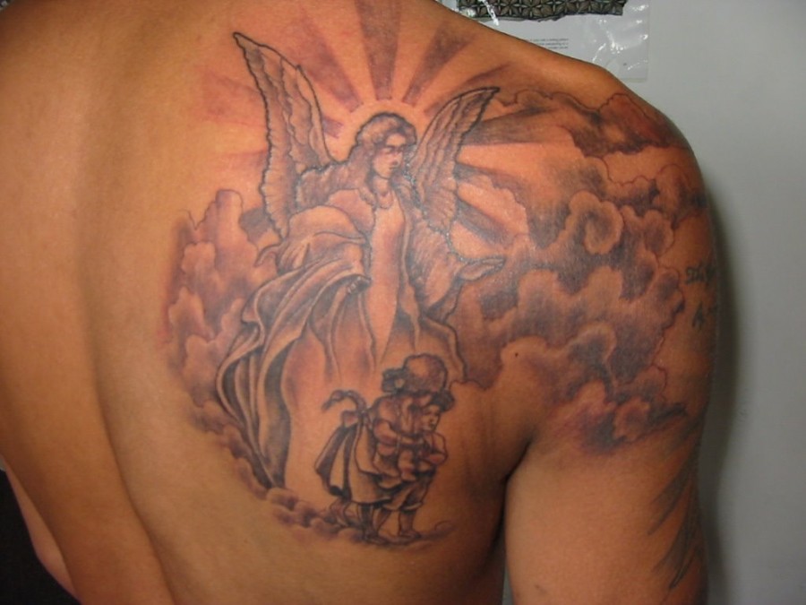 Nice Shoulder-blade Angel Tattoo Design for Men – Angel Tattoos