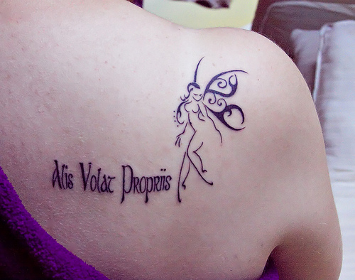 Beautiful Latin Phrase Tattoos On Girls Back