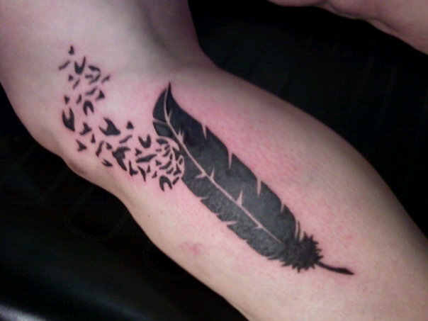 Terrific Feather Bird Arm Tattoo Design