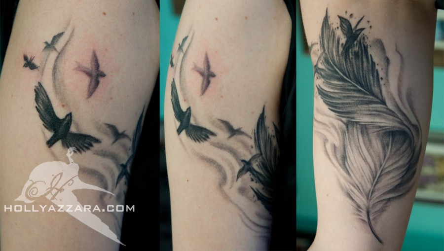 Stunning Arm Bird Feather Tattoo