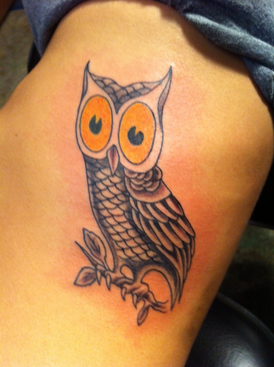 Owl on Feather Arm Tattoo