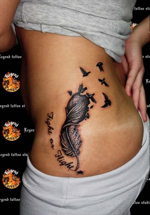 Amazing Ribs Feather into Birds with Inspirational Quote Tattoo