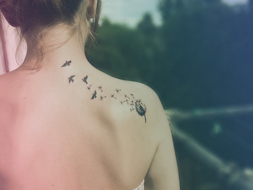 Never Give Up On Yourself Tattoo Meaning: Feather into Birds on Shoulder