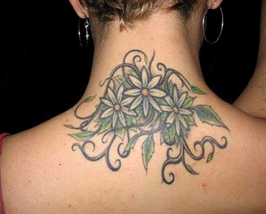 Feminine Swirly Flower Back Tattoo Designs for Women