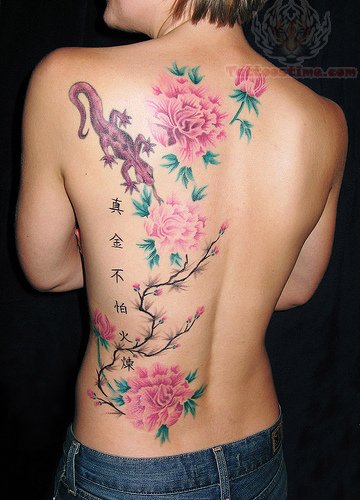 Feminine Pink Flower Back Tattoo Designs for Women (NSFW)