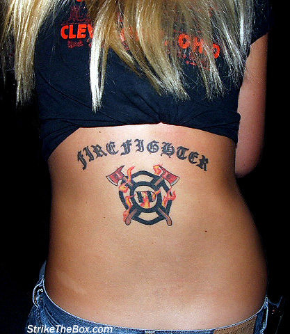 Sexy Female Firefighter Tattoo on Back