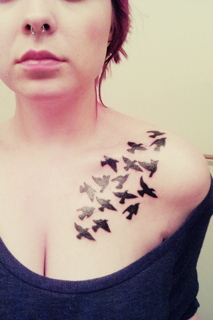 Flock Of Birds Pic Tattoo On Chest