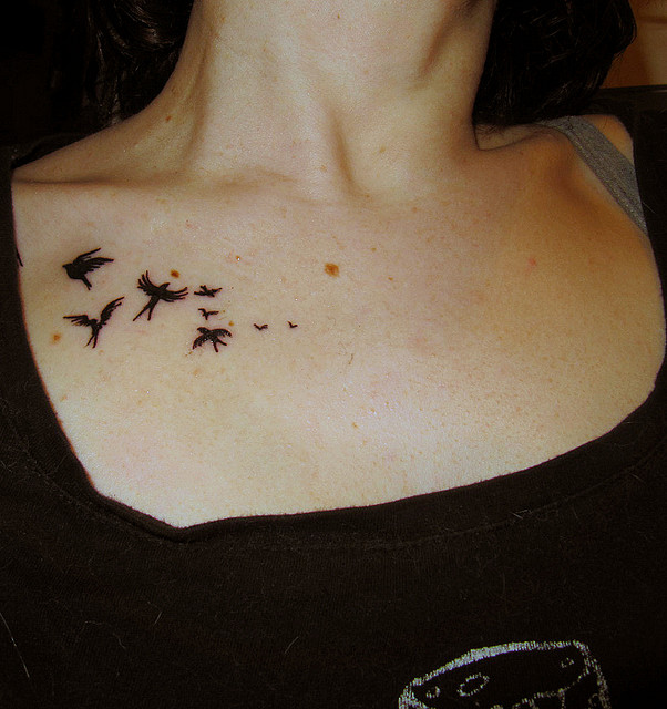 Cute Flying Birds Shoulder Tattoo for Women