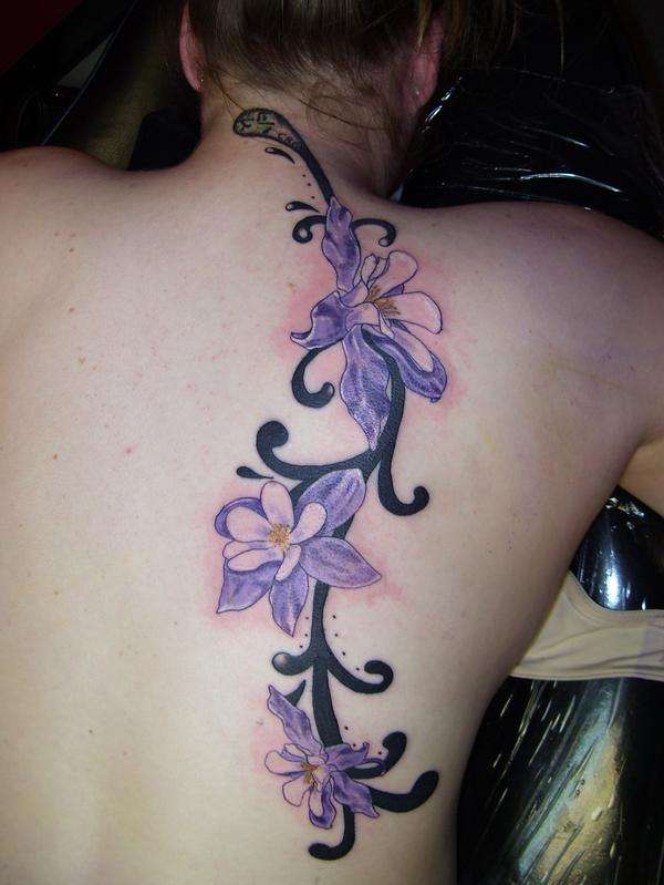 Purple Flower Tribal Tattoo For Women