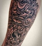 Head Of Foo Dog Tattoo Half Sleeves Ideas