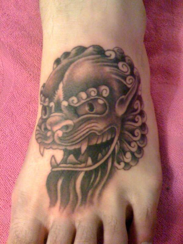 Foo Dog Tattoo On Foot