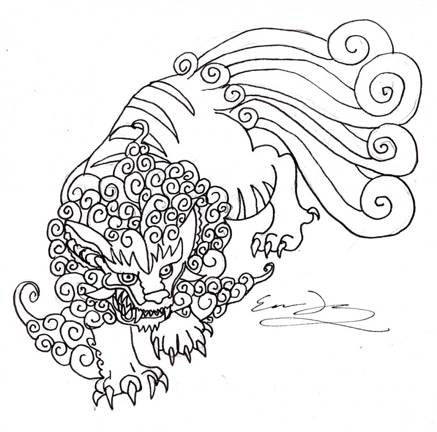 Foo Dog Temporary Tattoo Sketch