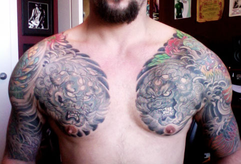 Inspirational Foo Dog Chest Tattoo