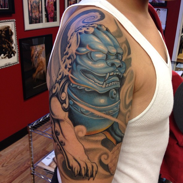 Asian Foo Dog Sleeve Tattoo for Men