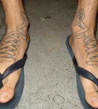 Creative Shoelace Tattoo Design On Foot For Men 