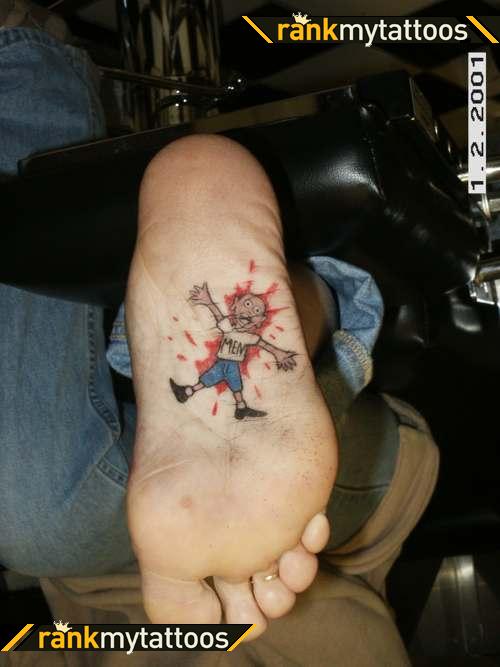 Funny Cartoon Tattoo Design on Foot