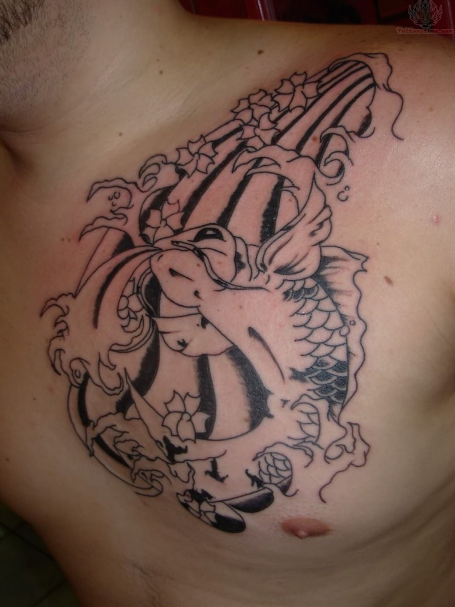 Cute Koi Tattoo Design On Men Chest