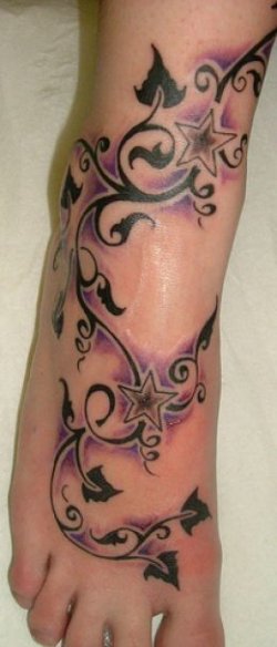 Cool Tribal and Star Tattoo Design on Foot