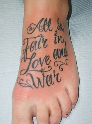 Lettering Tattoo Design on Foot for Men