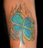 Flaming Four Leaf Clover Tattoo