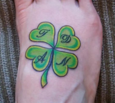 Four Leaf Clover Leg Tattoo With Initial