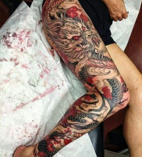 full leg sleeve japanese dragon tattoos for men full leg sleeve japanese dragon tattoos for men