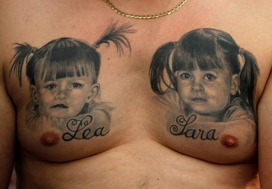 Creative Daugter Portrait Tattoos on Chest for Men (NSFW)