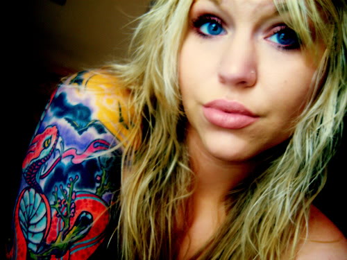 Colorful Arm Snake Tattoos For Girl
