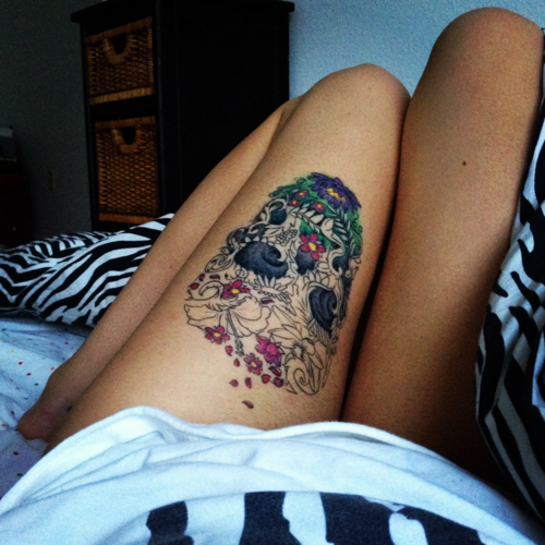 Sugar Skull Thigh Tattoo Skullspiration [NSFW]