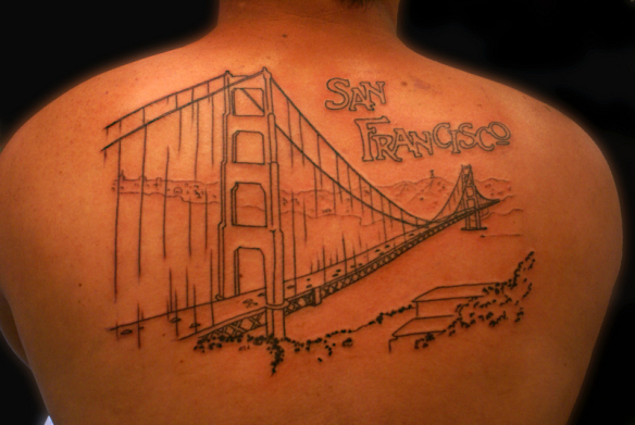Black Golden Gate Bridge Tattoo in Back