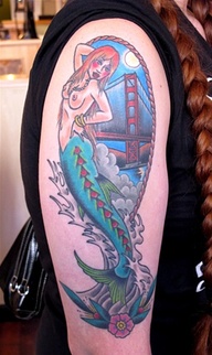 Mermaid Golden Gate Tattoo in Arms of Mens